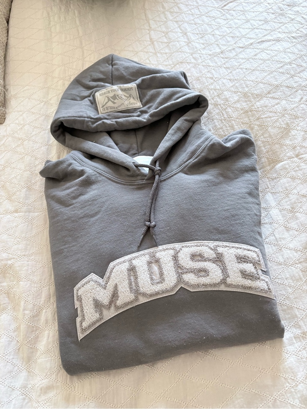 Muse Gray Crewneck Hoodie with White Chenille Logo